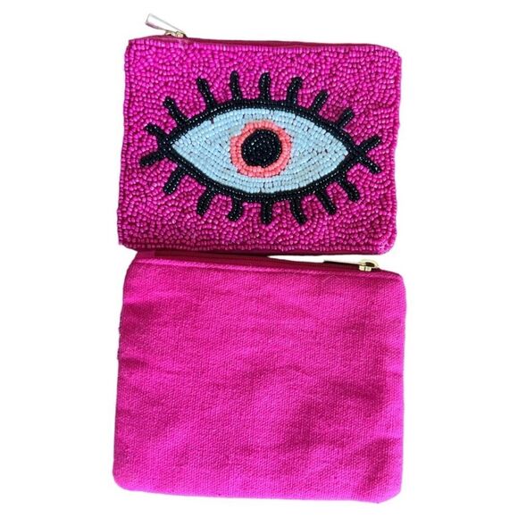 Pink Beaded Eye Clutch New no tags - Picture 3 of 5